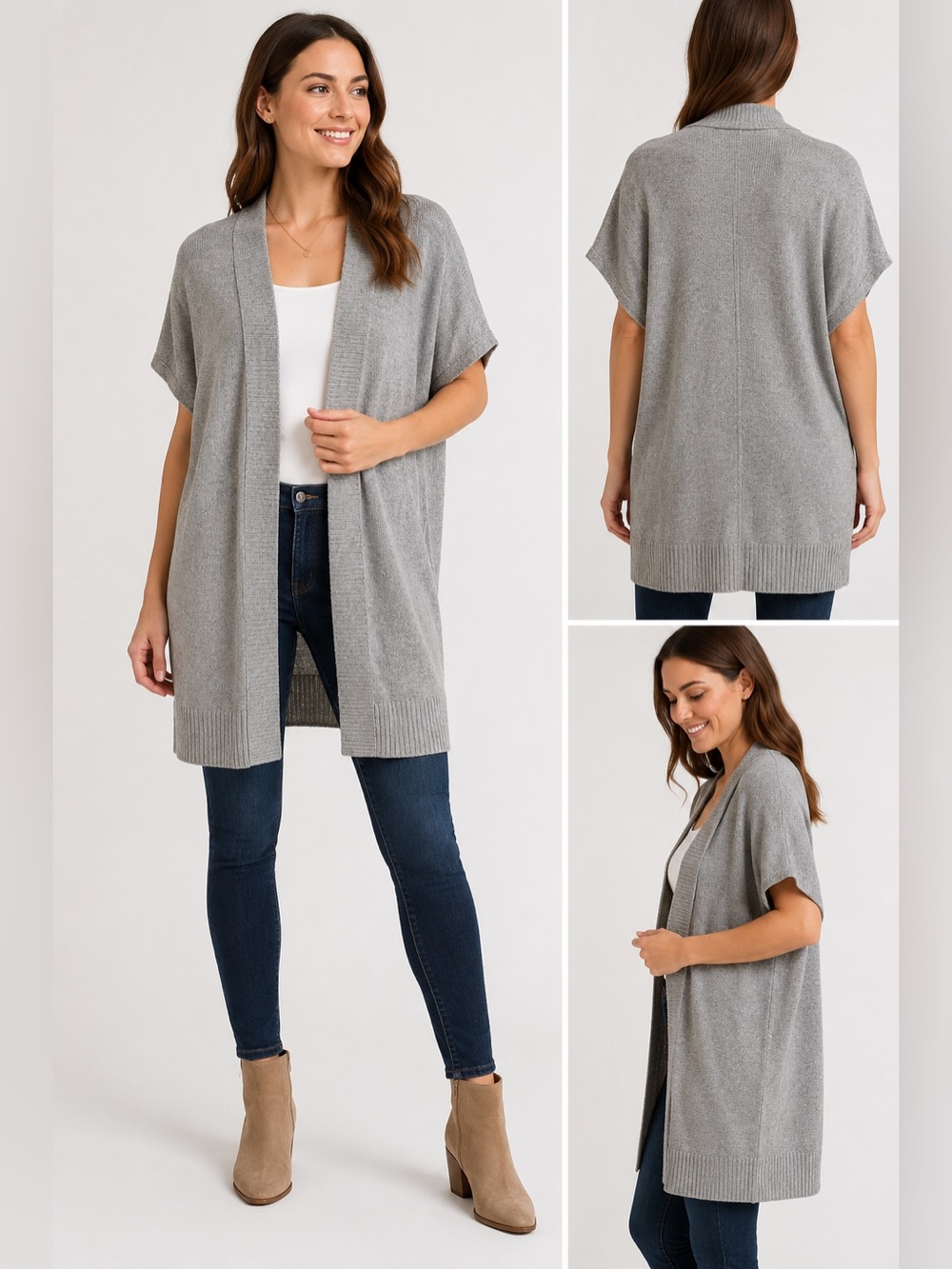 EUC Merona Light Gray Short-Sleeve Open Cardigan XS
